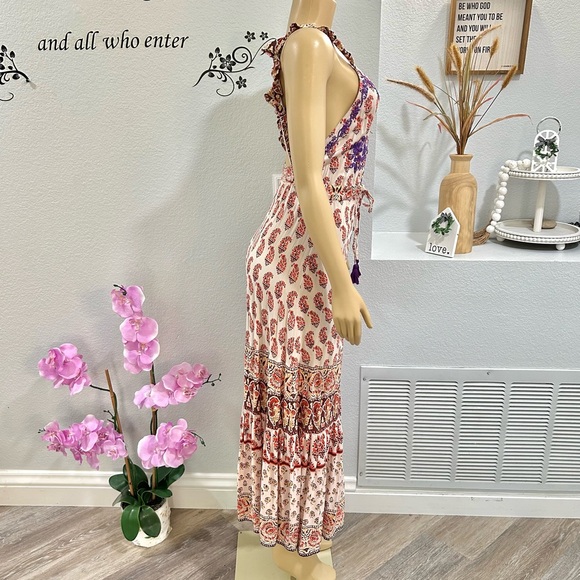 Raga Blooming Trails Paisley Ruffle Strap Maxi Dress Size S Small Sleeveless - Picture 10 of 16